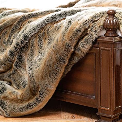 Battilo Home Luxury Brown Faux Fur Blanket Thick Warm Elegant Cozy