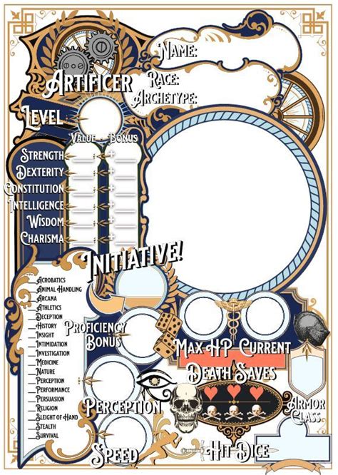 Art Nouveau D&D 5E Character Sheet- Artificer | Dnd character sheet, Rpg character sheet ...