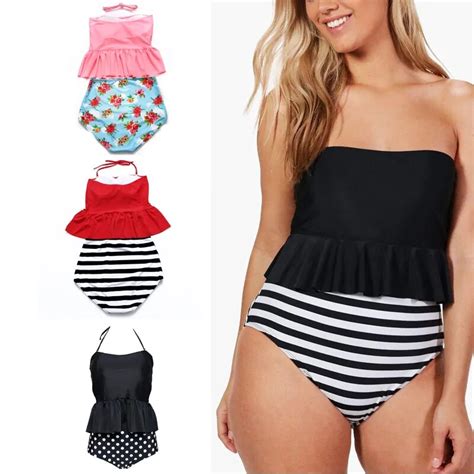 Women Ruffle Swimwear Set High Waisted Bikini Two Piece Swimsuits