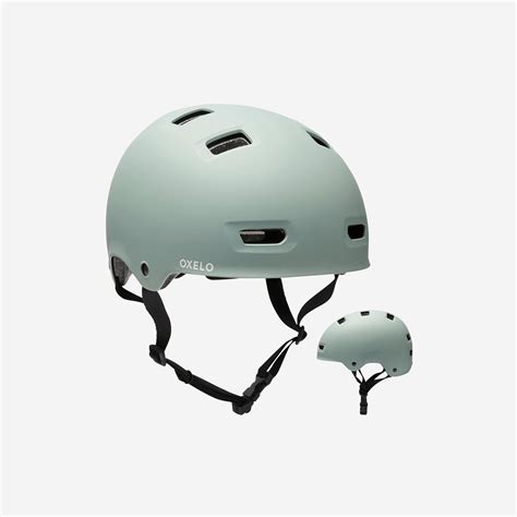 Adjustable Skate Helmet Mf 500 Green Verdigris Oxelo Decathlon