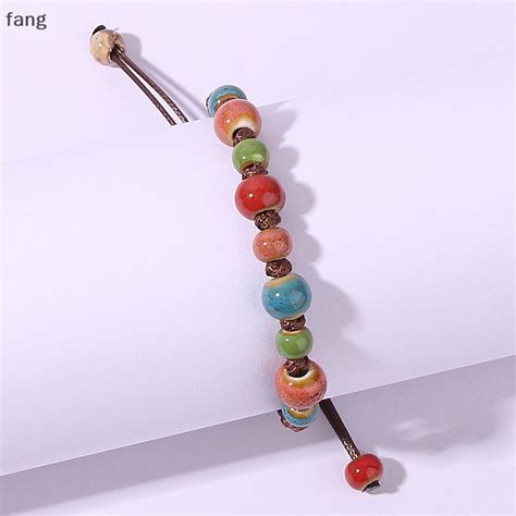 Fang Moda Étnica Cuentas De Cerámica De Colores Pulsera Tejida A Mano