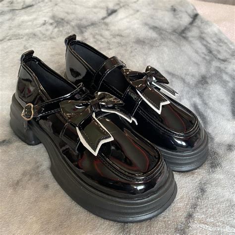 glossy black platform shoes unused as too small😭 i... - Depop