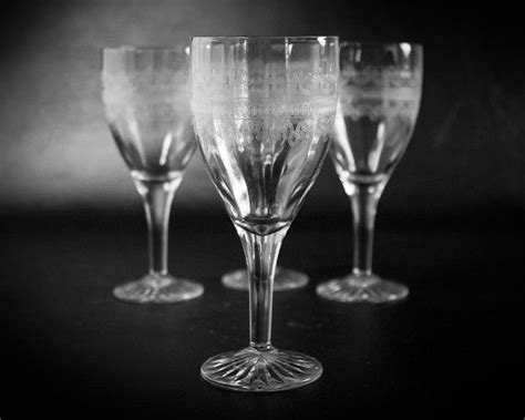 Antique Needle Etched Goblets Or Wine Glasses In Crystal 4 Etsy Antiques Vintage Mason Jars