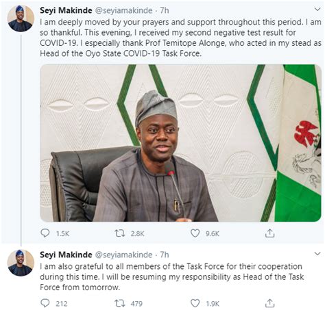 Oyo State Governor Seyi Makinde Recovers From Coronavirus