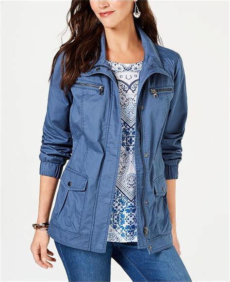 Style And Co Cotton Cargo Zip Front Jacket Created For Macy S And Reviews Jackets And Blazers