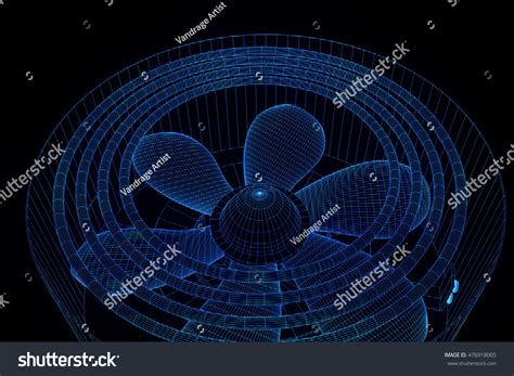 Rotation Fan Turbine Hologram Wireframe Style Stock Illustration