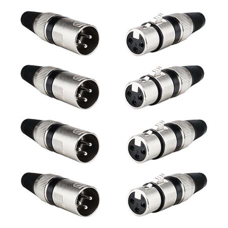 Kit 4 Plugs Conector XLR Canon Macho e Fêmea 3 Pinos Metal Para