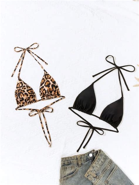 SHEIN Swim Halter Neck Swimwear Top Bikini Outfit Beach Swimwear Bathing Suit Summer Summer