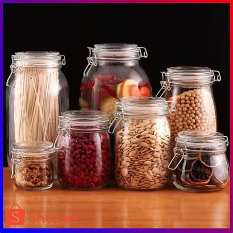 Airtight Glass Storage Jars With Clip Lid Top Clear Canister Food Preserve Container Jars