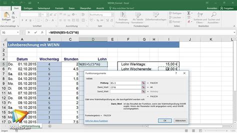 Excel 2016 Formeln und Funktionen Tutorial Berechnungen über WENN Fkt