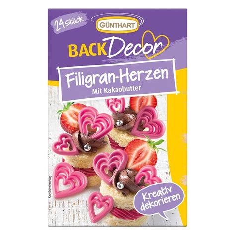 Günthart BackDecor 24 Stück romantische essbare Filigran Herzen in Pink