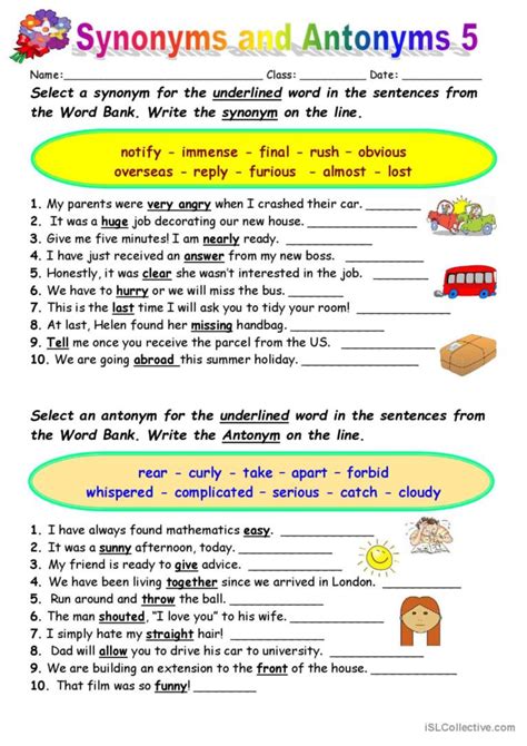 Synonyms Vs Antonyms English Esl Worksheets Pdf Doc