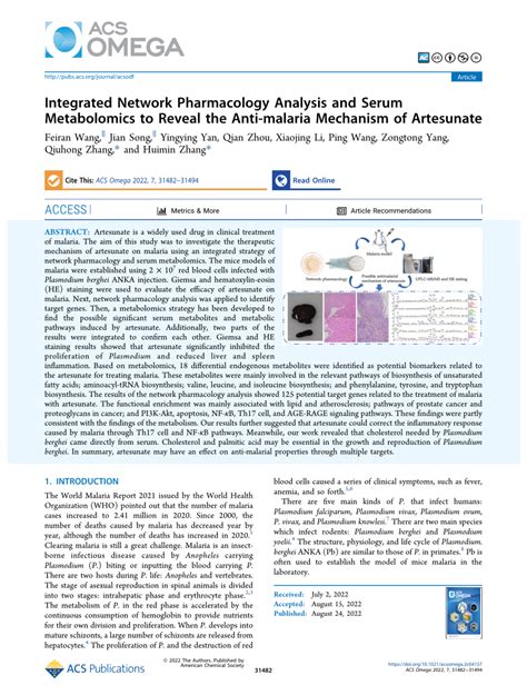 PDF Integrated Network Pharmacology Analysis And Serum Metabolomics