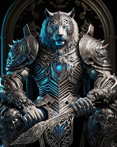 Premium Photo | A tiger in a armor with a sword