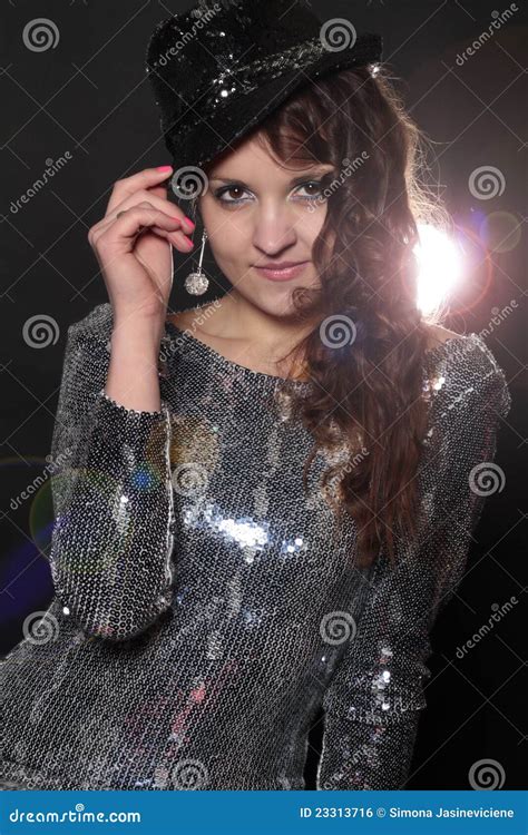 Disco Girl In Silver Dress Stock Photo Image Of Shiny 23313716