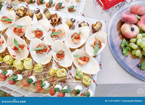 top view  tasty buffet table summer party outdoor stock image
