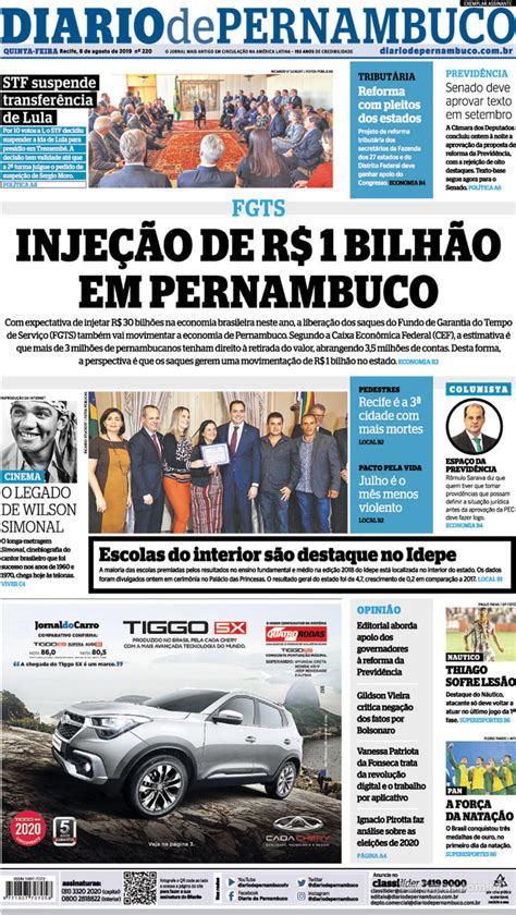 Capa Diario De Pernambuco Edi O Quinta De Agosto De