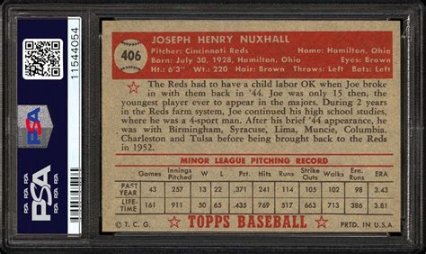 1952 Topps Joe Nuxhall Psa Cardfacts®