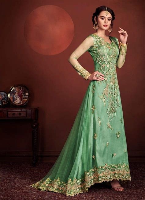 Light Green Fully Embroidered Anarkali Suit