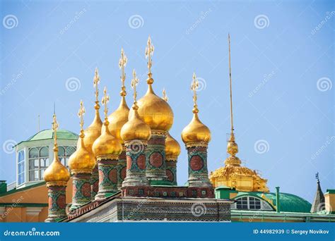 Shiny Golden Domes Of The Upper Savior Cathedral Stock Image Image Of