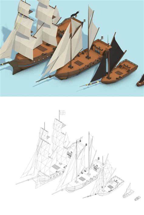 Low Poly Pirate Ships MasterBundles