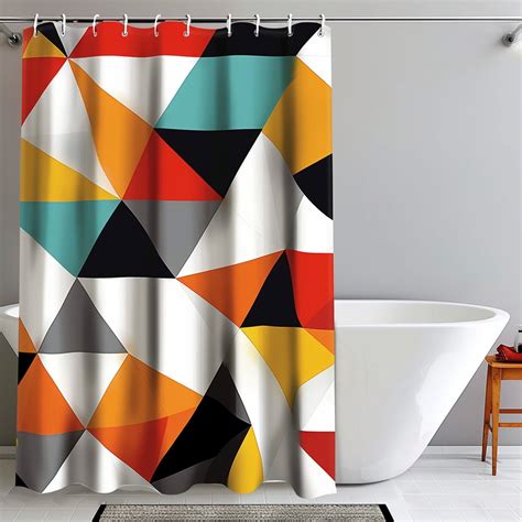 Modern Geometric Patterned Shower Curtain With Retro Mid Century Art