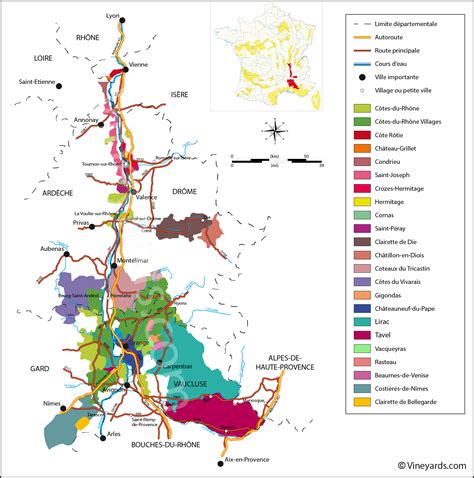 Rhône Valley Map of Vineyards Wine Regions