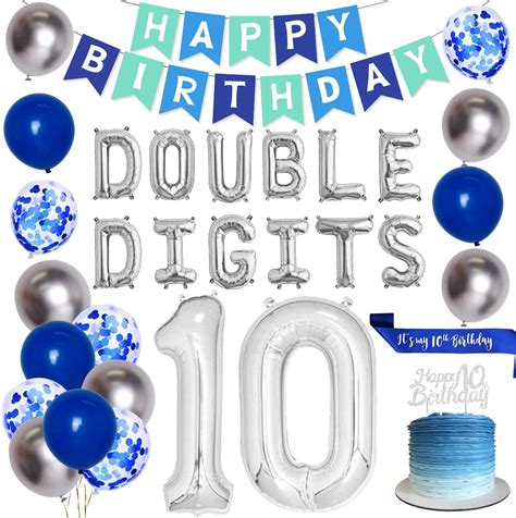 Meuparty 10th Birthday Decorations Blue Balloons for Boys Girls Double ...