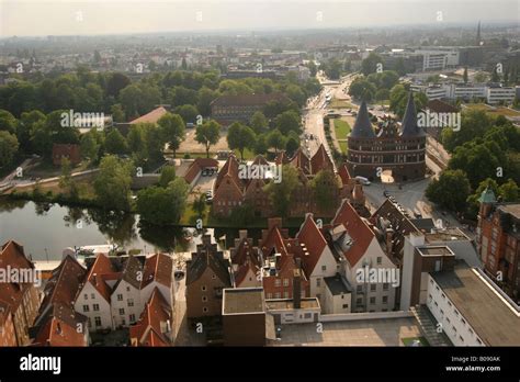 Panoramic View Of Luebecks Historic Centre And The Holstentor Holsten