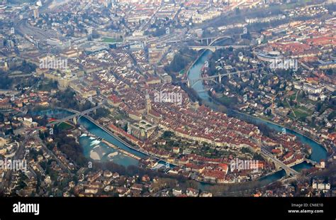 Aerial view of Bern (Capital city of the Switzerland from small private ...