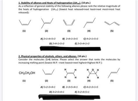 Solved 1 Stability Of Alkenes And Heats Of Hydrogenation Chegg