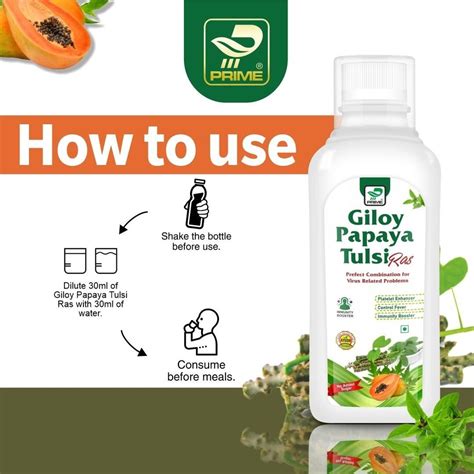 Prime Giloy Papaya Tulsi Ayurvedic Juice For Enhance Platelets 500 Ml