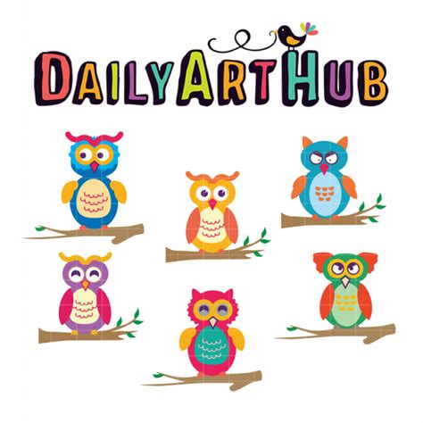 Colorful Owls Clip Art Set – Daily Art Hub // Graphics, Alphabets & SVG