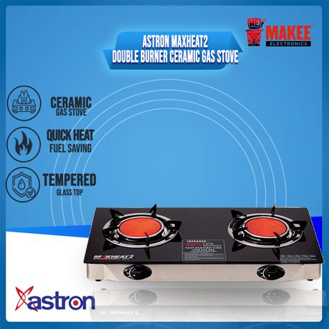 Astron Maxheat Double Burner Ceramic Gas Stove With Tempered Glass Top