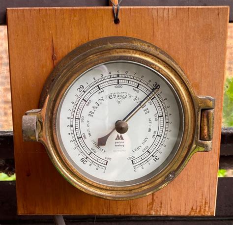 Lot A Brass Timber Mounted Barometer Hamburg