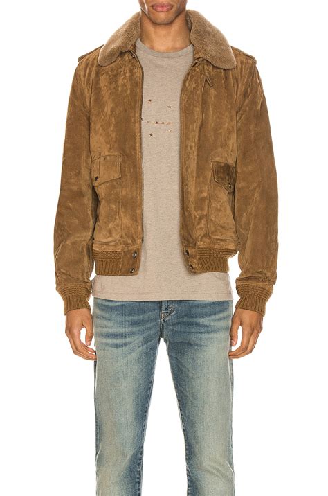 Saint Laurent Suede Shearling Flight Jacket In Brown FWRD