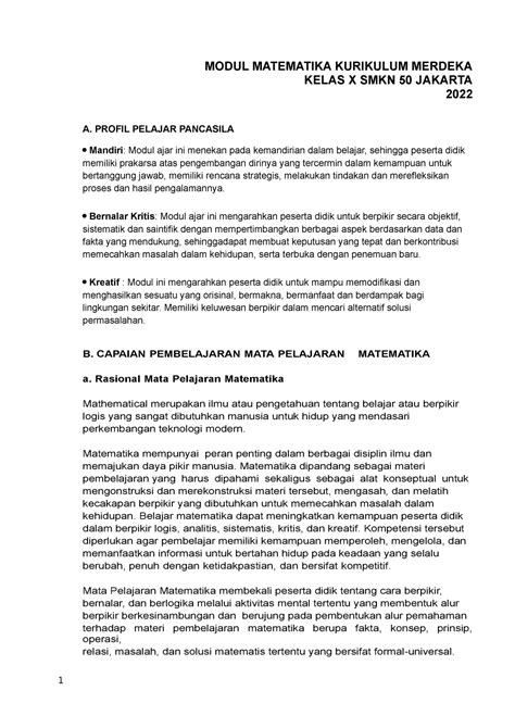 Isi Modul Matematika Kurikulum Merdeka Kls X Smt 1 Modul Matematika Kurikulum Merdeka Kelas X