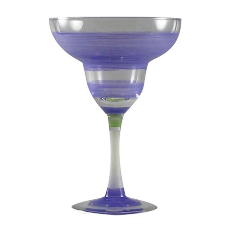 Set Of 2 Purple Retro Stripe Hand Painted Margarita Drinking Glasses 12 Ounces