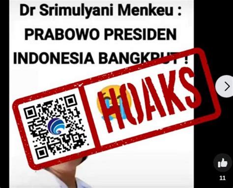 Hoaks Pernyataan Menkeu Sri Mulyani Indonesia Akan Bangkrut Jika