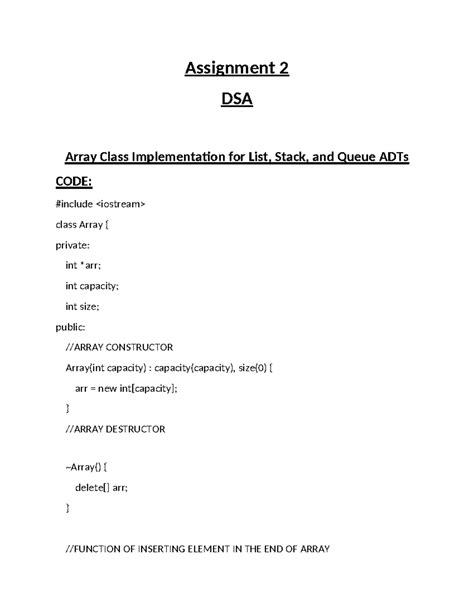 Assignment 2 Dsa None Assignment 2 Dsa Array Class Implementation