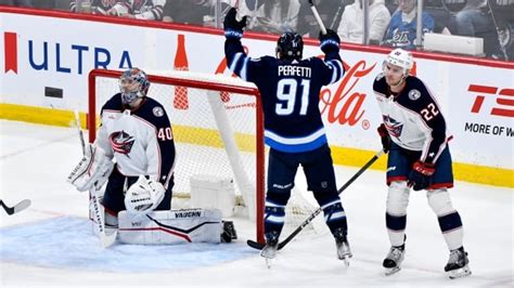 Perfetti Scores Twice Hellebuyck Blanks Blue Jackets To Lead Winnipeg