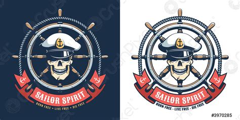 Captain seaman retro logo - skull with ship helm - stock vector 3970285 ...