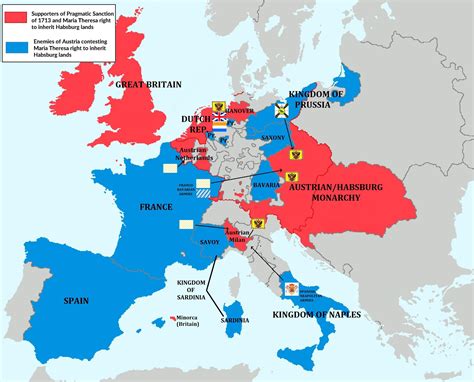 European alliances during War of Austrian Succession, 1740-1748 : r/MapPorn