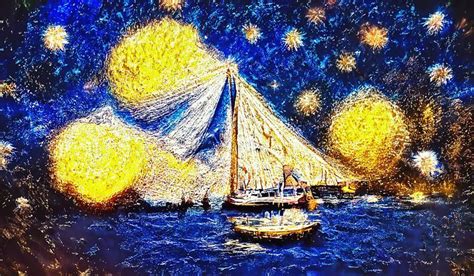 Sailing ethereal starry night Pointillism realism Made with starryai ...