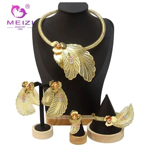 Meizi Handmade Luxury Copper Jewelry Set Zirconia Studded African Bride