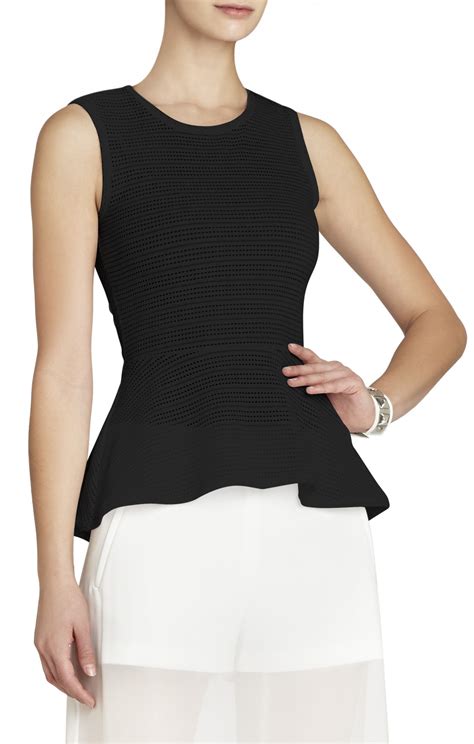 Bcbgmaxazria Evia Lace Peplum Top In Black Lyst