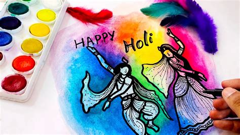 Happy Holi Drawing Using Watercolour Holi Drawing Easy Easy Holi