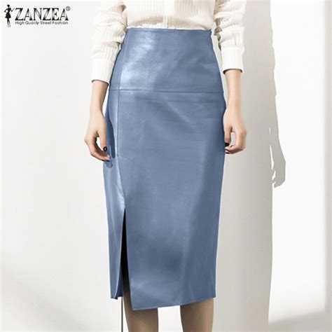 Celmia Zanzea Korean Style Womens Pu Leather Skirts Formal Work Front