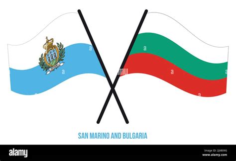 San Marino And Bulgaria Flags Crossed And Waving Flat Style Official