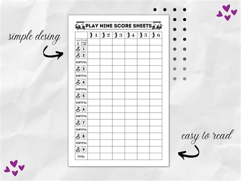 Printable Play Score Pad Play Nine Golf Card Game Score Sheet